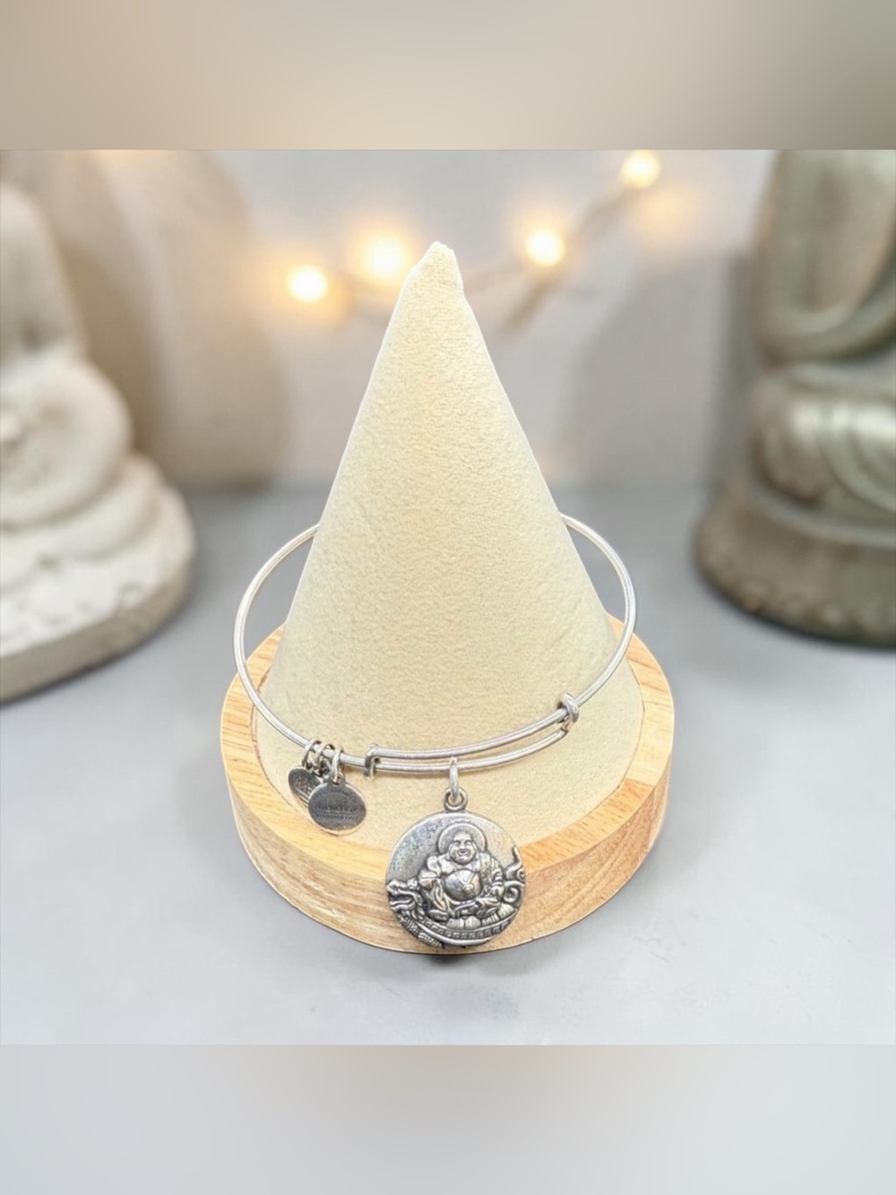 🏷️‼️5/$25🏷️‼️ 🩶ALEX AND ANI🩶Laughing Buddha Charm Bangle in Rafaelian Silver/EUC